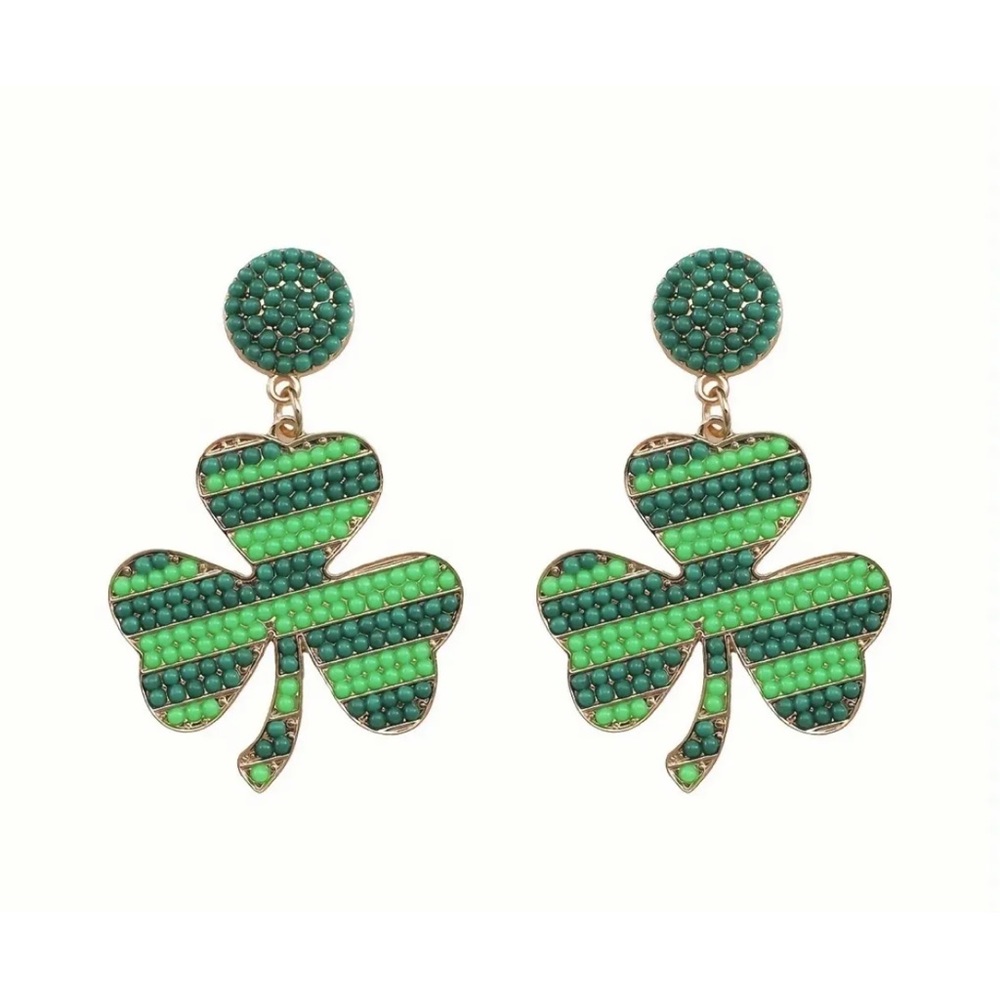 St. Patrick’s Day Beaded Earrings- Shamrock- Irish- Dangle